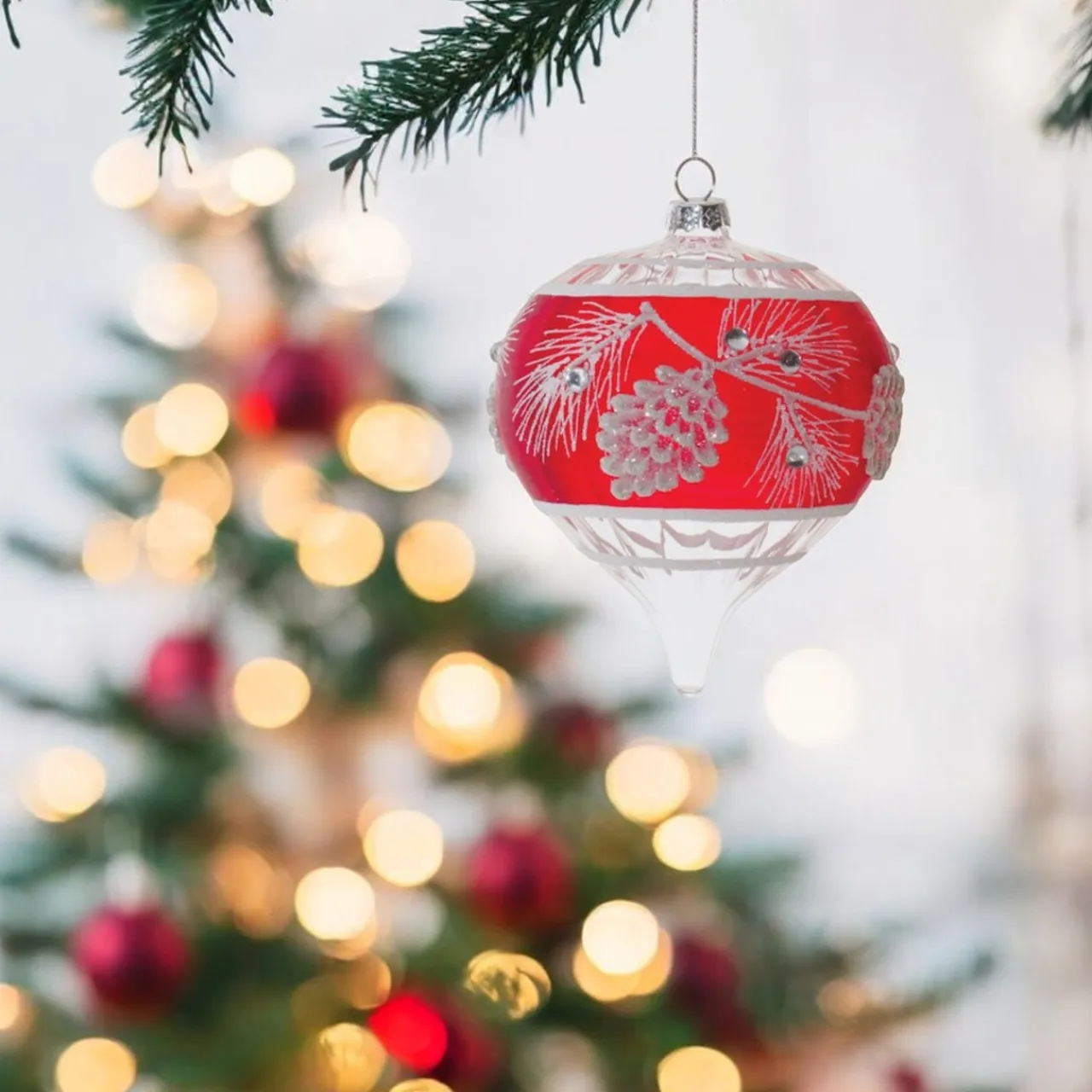 Red and White Pinecone Onion Ornament| Clearance