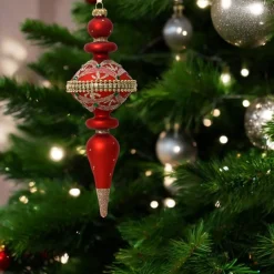 Red Elegant Glass Finial Set of 2 Ornaments| New