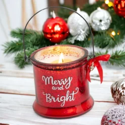 Red Mercury Glass Jar Candle with Handle - Merry and Bright| Clearance
