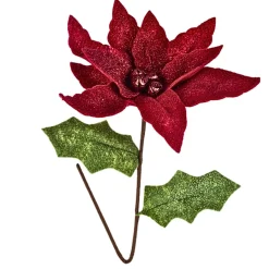 Red Poinsettia Pick with Glitter| Hot