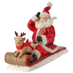 Resin Santa with Pig on Sled Figurine| Sale