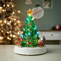 Rotating Musical LED Christmas Tree With Santa and Sleigh Figurine| Sale
