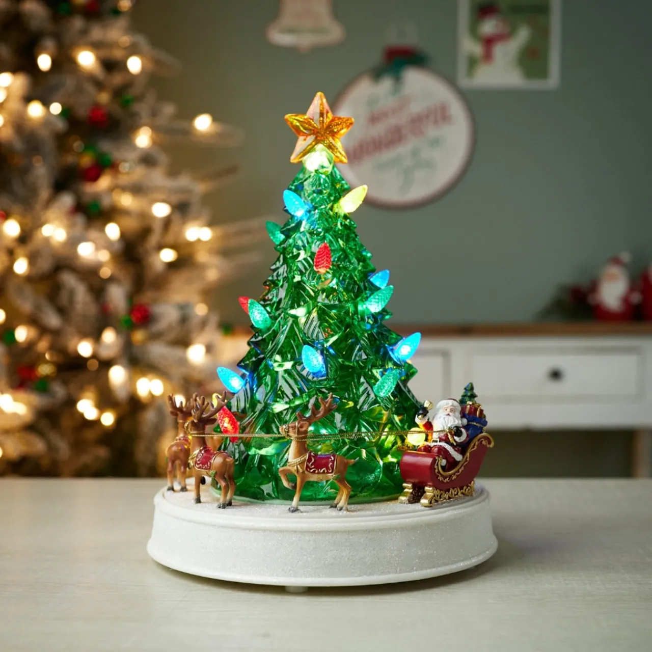Rotating Musical LED Christmas Tree With Santa and Sleigh Figurine| Sale