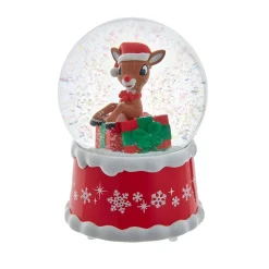 Rudolph The Red Nose Reindeer In Present Water Globe|Kurt Adler New