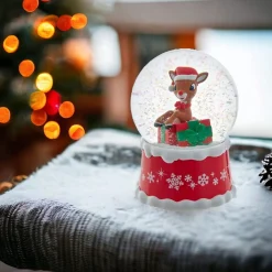 Rudolph The Red Nose Reindeer In Present Water Globe|Kurt Adler New
