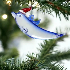 Santa Hat Dolphin with Tail Down Ornament| Discount
