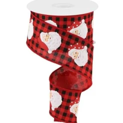 Santa Head On Red and Black Buffalo Plaid Ribbon 10 Yards Long x 2.5 Inch Wide| Best