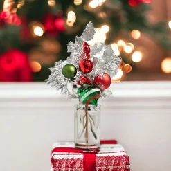 Silver Tinsel Pick- Red Bulbs| Clearance