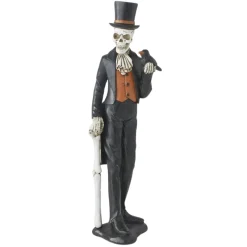 Skeleton Man with Top Hat and Crow Figurine| New