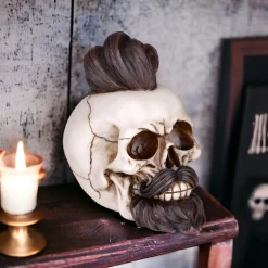 Skull With Hair And Beard Figurine|