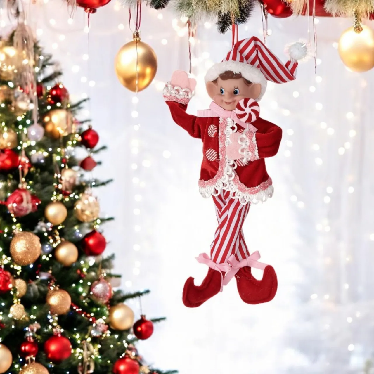 Small Fabric Red Sweets Pixie Elf Ornament| Sale