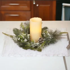 Snow Kissed Flocked Pine And Pinecone Candle Ring| Hot