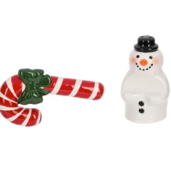 Snowman And Candy Cane Salt and Pepper Shaker Set| Hot