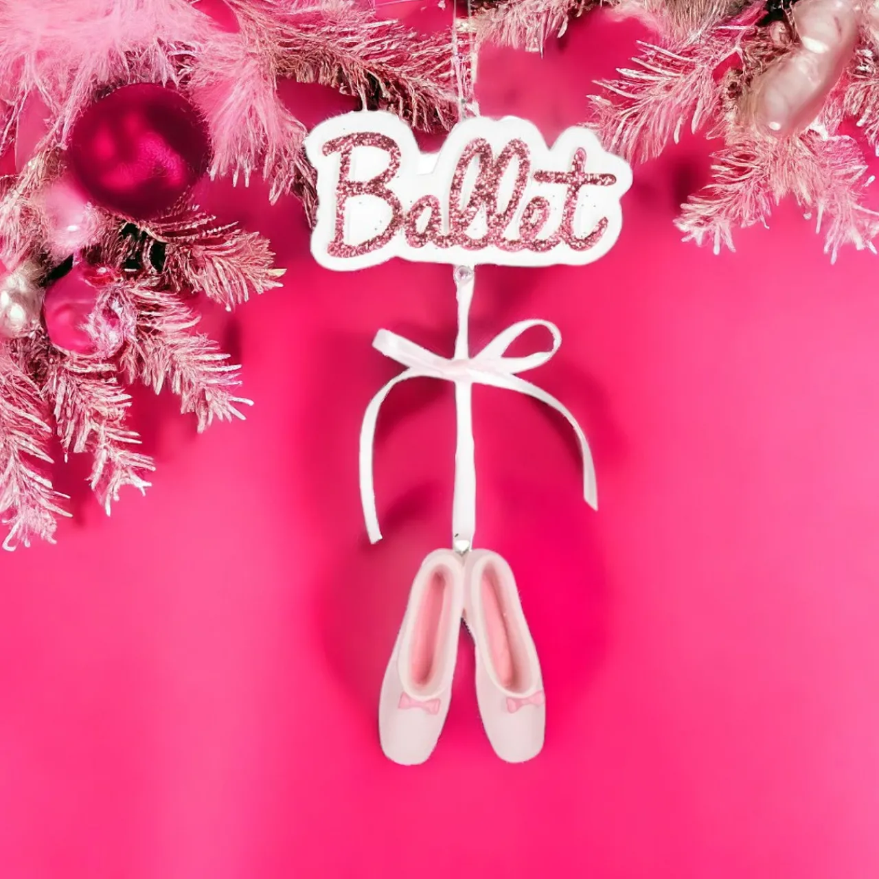 Sparkling Pink Ballet Dance Shoe Christmas Ornament| New