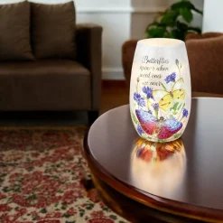 – Small Butterflies Appear With Blue Flowers Illuminated Lighted Vas|Stony Creek Outlet