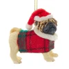 Tan Pug With Plaid Coat and Santa Hat|Kurt Adler