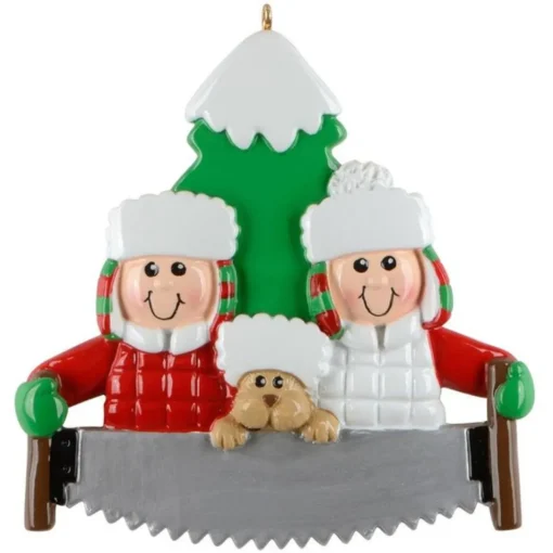 Tree Cutting Couple With Dog Personalized Ornament| Online