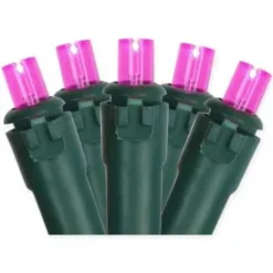 UL 50-Light 5MM Pink LED Green Wire Light|Kurt Adler Clearance