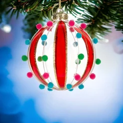 Vibrant Red Pom Pom Glass Ball Ornament| Hot