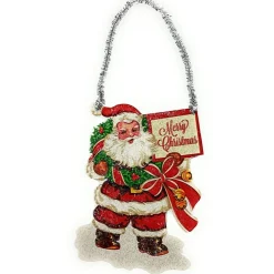 Vintage Santa with Merry Christmas Sign Ornament| Sale