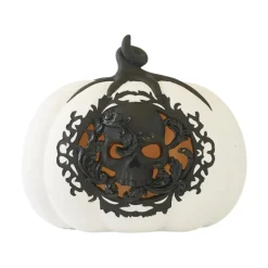 White And Black Filigree Skull LED Pumpkin with Timer| Sale