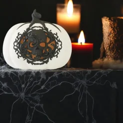 White And Black Filigree Skull LED Pumpkin with Timer| Sale