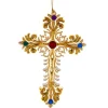 White and Gold Jeweled Cross Ornament with Large Red Jewel at The Centre|Kurt Adler