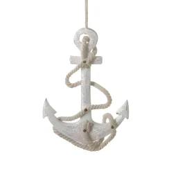 White Glittered Anchor Christmas Ornament|Kurt Adler Clearance