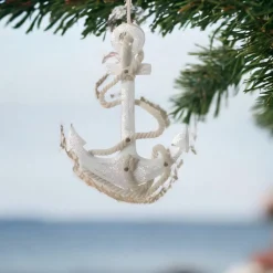 White Glittered Anchor Christmas Ornament|Kurt Adler Clearance