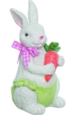 White Terracotta Bunny Rabbit Figurine Holding A Carrot| Clearance