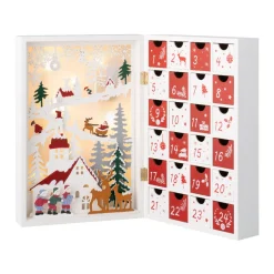 Wood Advent Calendar with Church and Flying Santa Scene|Lumineo Online