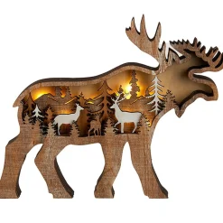 Wood Moose Figurine With Light-Up Forest Scene Christmas Table Decor|Kurt Adler Hot