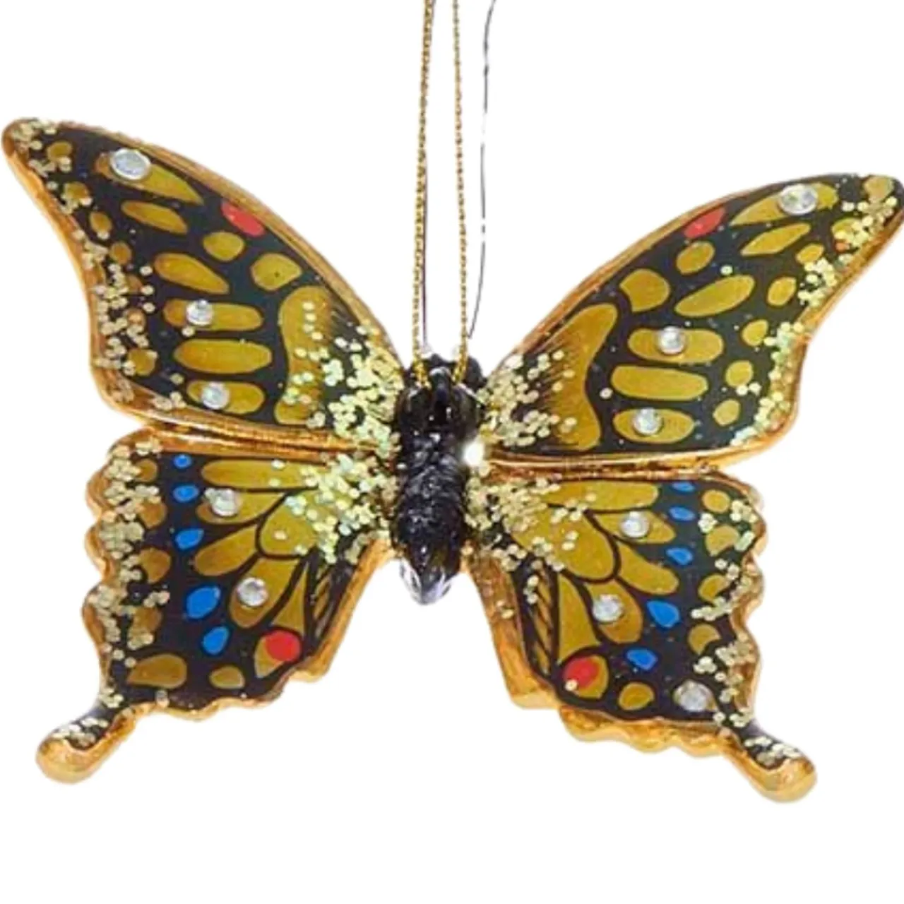 Yellow Gem Studded and Glittering Butterfly Ornament|Kurt Adler Clearance